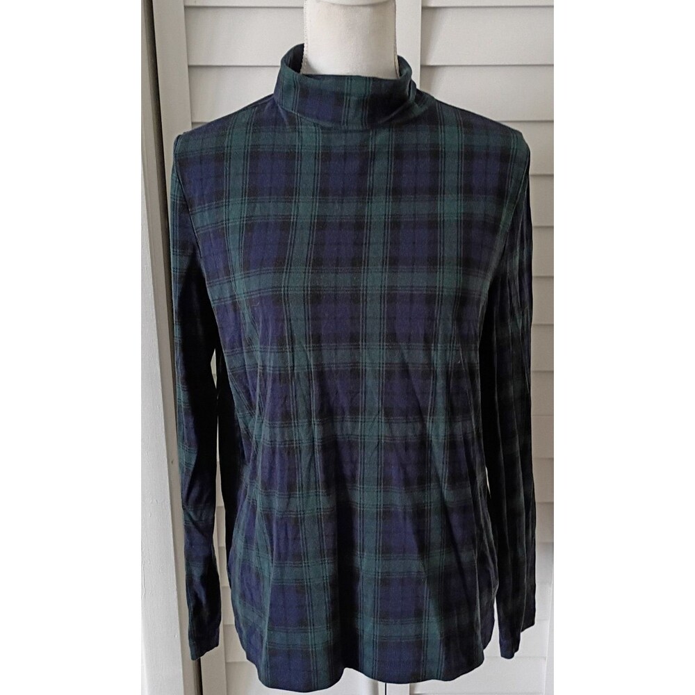 Loft women's green & navy tartan long sleeve turtleneck XL